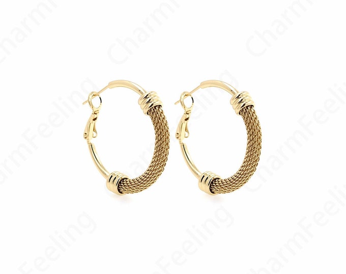 Spring Earrings, 18K Gold Filled Round Earrings, Spring Studs, Thick Gold Studs, Gift for Her, 31.5x31x6mm