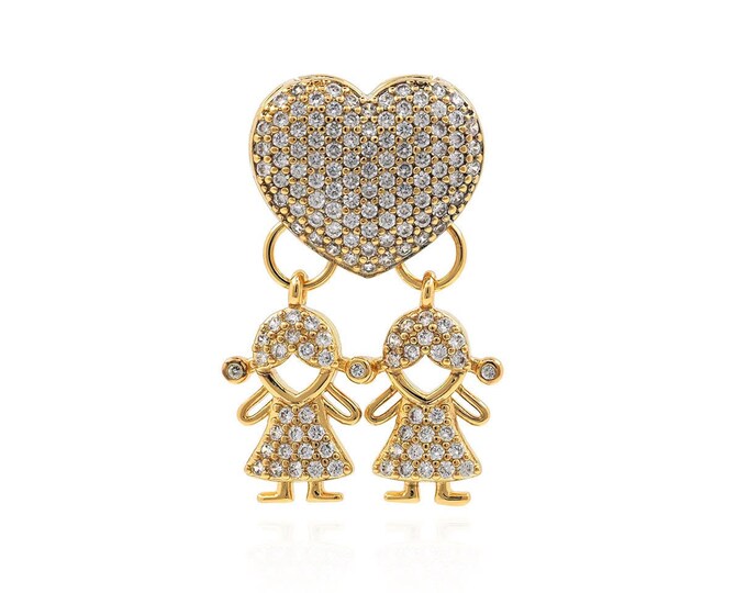 Heart Pendant, Micropavé CZ Love Charm, Girl Necklace, 18K Gold Filled Girl Charm, DIY Jewelry Supplies, 27.5x19x4.7mm