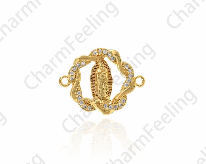 18K Gold Filled Catholic Charm,Notre Dame Connector,Micro-pavé CZ Religious Connector,Religious Charm,DIY Jewelry Accessories,22.5x17x2.5mm
