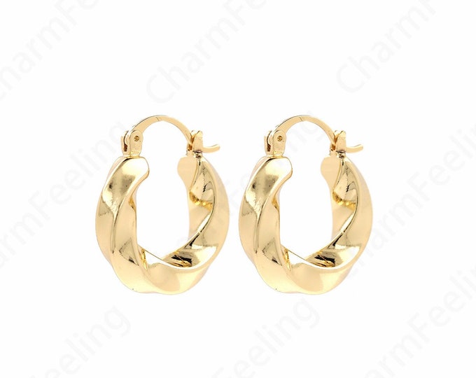 18K Gold Filled Thin Earrings, Twist Earrings, Round Earrings, Thin Gold Earrings, Gift for Her, 23.5x20x4.5mm