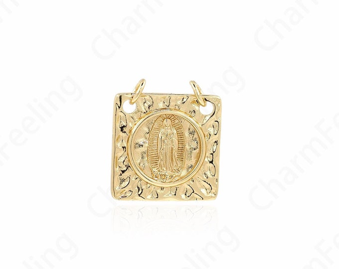 Square Embossed Necklace, 18K Gold Filled Square Pendant, Virgin Mary Necklace, Character Pendant, DIY Jewelry Accessories 21x19x2mm
