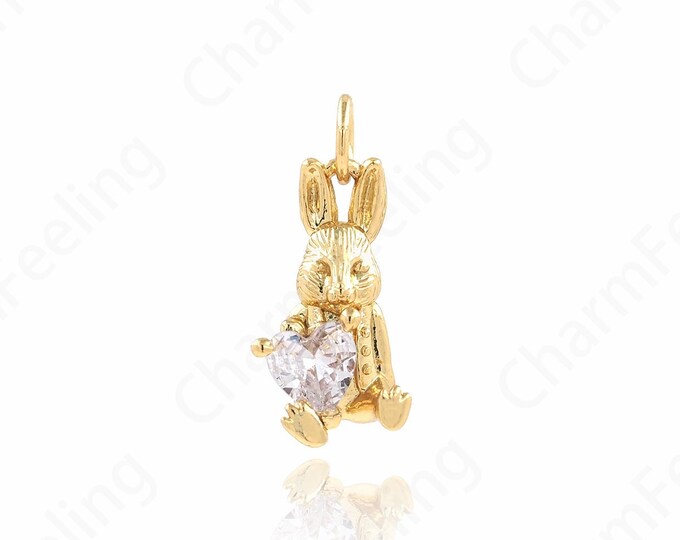 Gold Rabbit Necklace, Rabbit Necklace, 18K Gold Filled Rabbit Pendant, Cute Charm, Animal Charm, DIY Jewelry Accessories,19x7.7x6mm