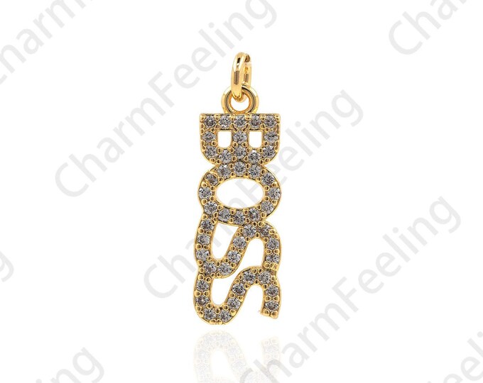 Micropavé CZ Necklace, 18K Gold Filled BOSS Pendant, English Character Pendant, DIY Jewelry Component 22x7x1.8mm