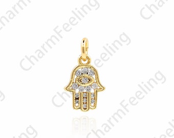 18K Gold filled Handauge Halskette, Hamsa Anhänger, Micropavé CZ Hamsa Halskette, Augen Anhänger, DIY SchmuckZubehör, 16x9x1,7mm