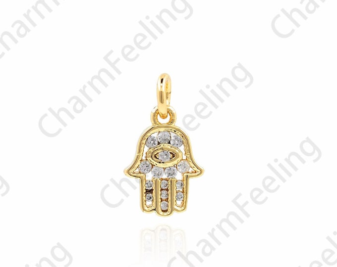 18K Gold Filled Hand-Eye Necklace,  Hamsa Pendant, Micropavé CZ Hamsa Necklace, Eye Pendant,DIY Jewelry Accessories, 16x9x1.7mm