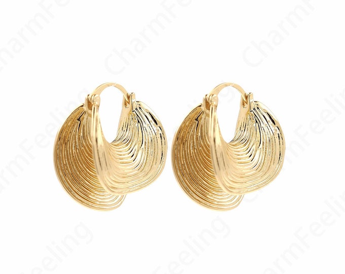 Thick Gold Earrings, Gift for Her, Round Earrings, Drop Stud Earrings, 18K Gold Filled Bohemian Stud Earrings, 29x26x13.5mm
