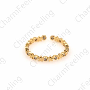 Bague étoile remplie d&#39;or 18 carats, bague étoile réglable, bague CZ micropavée, bague superposable, bague fendue en or, bague étoile, bague Polaris