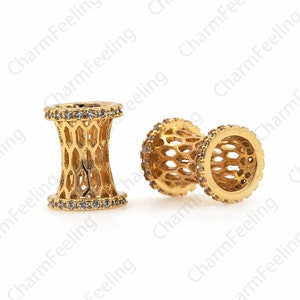 Micropavé CZ Large Hole Beads, 18K Gold Filled Gold Filigree Spacer Beads, Gold Filigree Charm, DIY Bracelet Accessories 11x9x9mm, Hole5mm