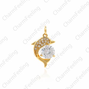 Dolphin Pendant, 18K Gold Filled Marine Life Necklace, Micropavé CZ Dolphin Charm, Marine Life Charm, DIY Jewelry Accessories, 22x14x4mm