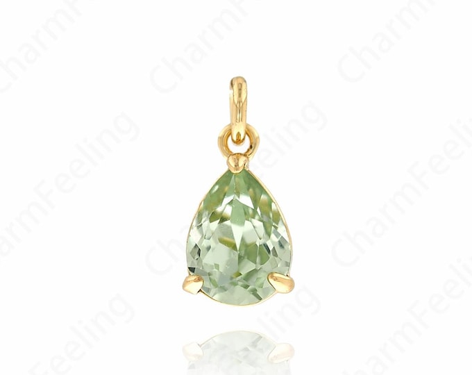 Green Crystals Necklace, Teardrop Pendant,Micropavé CZ Waterdrop Necklace,18K Gold Filled Teardrop Charm,DIY Jewelry Supplies,13.5x6.3x4.5mm
