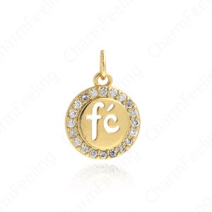 Round Pendant, Alphabet FE Pendant, Micropavé CZ Enamel Charm 18K Gold Filled Alphabet Necklace,DIY Jewelry Supplies,18x13x2mm