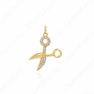 Colgante de tijera, colgante de tijeras CZ, collar de estilista Micropavé CZ, colgante de tijeras, suministros de joyería DIY con encanto de tijeras, 26,5x20x2 mm
