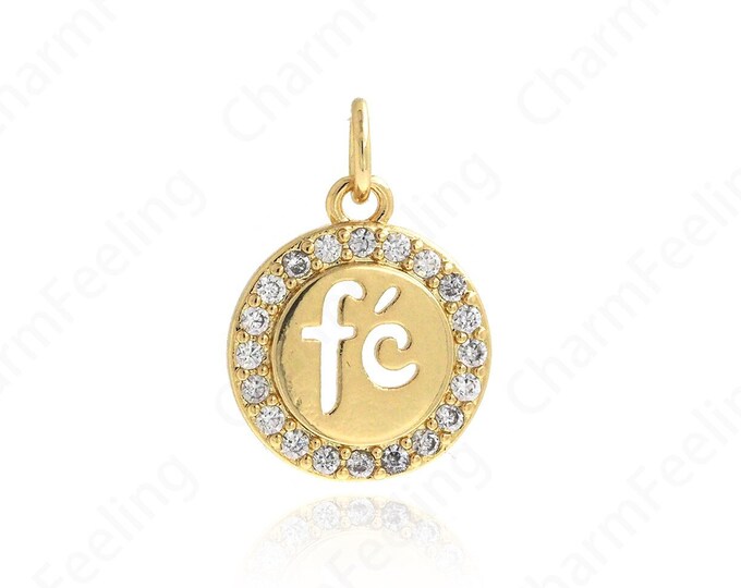 Round Pendant, Alphabet FE Pendant, Micropavé CZ Enamel Charm 18K Gold Filled Alphabet Necklace,DIY Jewelry Supplies,18x13x2mm