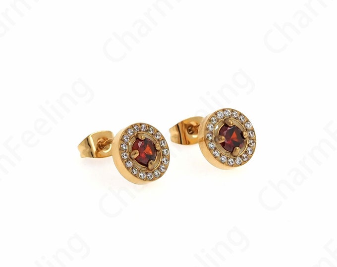 Minimalist Earrings, 18K Gold Filled Round Earrings,Micro pavé CZ Simple Earrings,Gift for Her, Stainless Steel Earrings,9.5x3mm