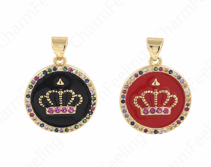 Micropavé CZ Tiny Crown Necklace, Crown Pendant, Crown Charm,18K Gold Filled Hollow Crown, DIY Jewelry Making Accessories 18x24x2.5mm