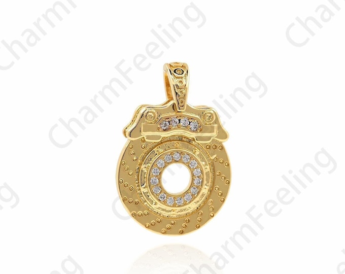 Disc Brake Necklace, 18K Gold Filled Disc Brake Pendant, Micro-pave CZ Brake Pendant, DIY Jewelry Accessories, 22.5x15x2.5mm