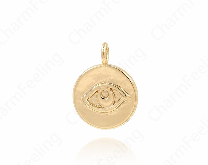 Round Eye Pendant,Dainty Eye Necklace, Coin Pendant, 18K Gold Filled Eye Charm,DIY Jewelry Accessories, 21.5x16x2.2mm
