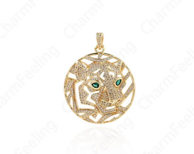 Round Leopard Pendant, Leopard Charm,Animal Charm,18K Gold Filled Leopard Head Necklace, DIY Jewelry Supplies, 45x36x12mm