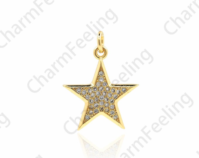 Micropavé CZ Star Charm,18K Gold Filled Five-Pointed Star Pendant,Five Star Necklace,Polaris Charm,DIY Jewelry Accessories,22x17x2.5mm