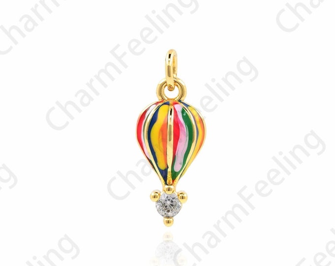 18K Gold Filled Hot Air Balloon Pendant,Enamel Hot Air Balloon Necklace,Flying Pendant,Micropave CZ Travel Pendant,Enamel Charm,17x6.5x3.7mm