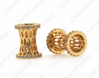 Micropavé CZ Large Hole Beads, 18K Gold Filled Gold Filigree Spacer Beads, Gold Filigree Charm, DIY Bracelet Accessories 11x9x9mm, Hole5mm