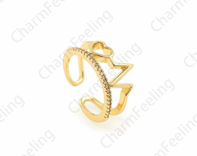 Heartbeat Rings, Micropavé CZ Style Rings, Gold Rings, 18K Gold Filled Adjustable Rings, Heart Rings, Love Rings