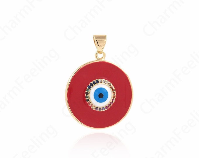 18K Gold Filled Good Luck Pendant Micropavé CZ Eye Pendant Eye Pendant, Gold Eye Pendant,Round Eye Necklace, 22x27x4mm