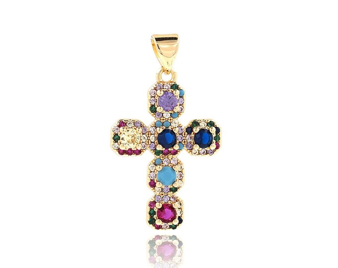 Religious Charm,Christian Charm, 18K Gold Filled Cross Pendant,Micropavé CZ Cross Necklace,Cross Charm,DIY Jewelry Accessories,30x17.2x3.5mm