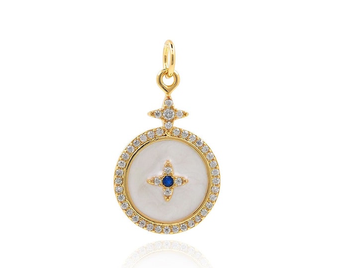 18K Gold Filled Round Pendant, Polaris Pendant, Star Charm, Micropavé CZ Star Necklace, Polaris Charm, DIY Jewelry Accessories, 25x14x2mm