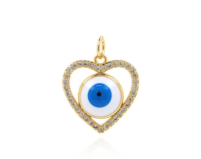 Micropavé CZ Heart-Shaped Eye Necklace,Enamel Charm,18K Gold Filled Eye Necklace,Eye Charm,DIY Jewelry Accessories,21x16.5x4.5mm