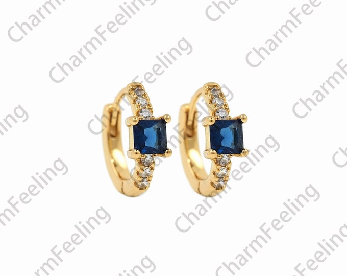 1 Pair, Micropavé CZ Exquisite Earrings, 18K Gold Filled Rectangular Rhinestone Earrings, Crystal Earrings, Square Earrings, 13x15x2mm