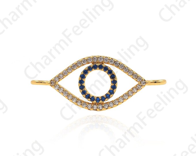 18K Gold Filled Eye Vonnector,Microinlaid CZ Eye Connector,Eye Bracelet Connector,Eye Charm, DIY Jewelry Accessories 11x28x3mm