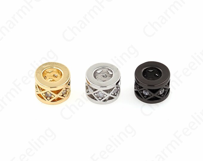 Micropave CZ  Cylinder spacer Beads,Large Hole bead,Cubic Zirconia Gold Spacer Beads 8.5x6mm