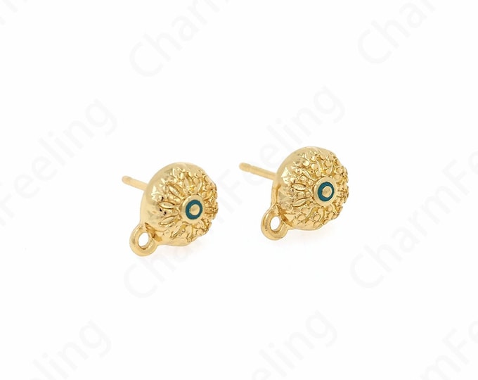 Micropavé CZ Flower Earrings,Alloy Rose Earrings, 18K Gold Filled Round Earrings,Alloy Flower Charm,DIY Jewelry Supplies,10.5x8x3mm