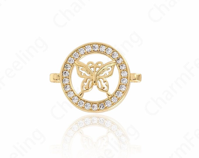 Animal Charm, Insect Connector, Micro-pavé CZ Butterfly Connector, 18K Gold Filled Bracelet Connector, DIY Jewelry Accessories, 21x16x4mm