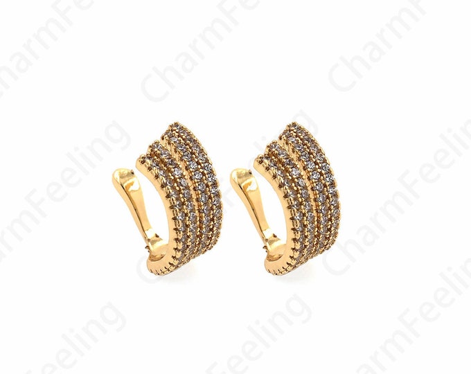 Ear Clip Earrings, Pierced Earrings,Twist Ear Clips,Micropavé CZ Ladies Ear Clips,18K Gold Filled Simple Earrings,Gift for Her,13x13x7mm