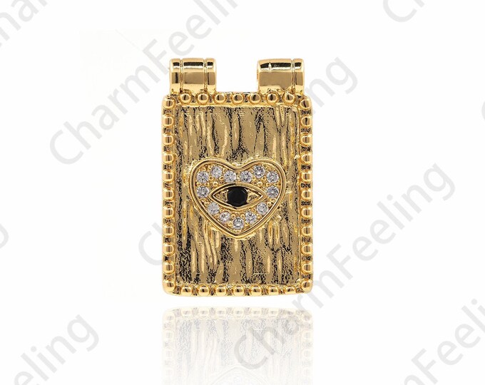 18K Gold Filled Eye Necklace,Micropavé CZ Square Magic Eye Pendant,Lucky Eye Pendant,Rectangular Medal Pendant 20x13x2.3mm