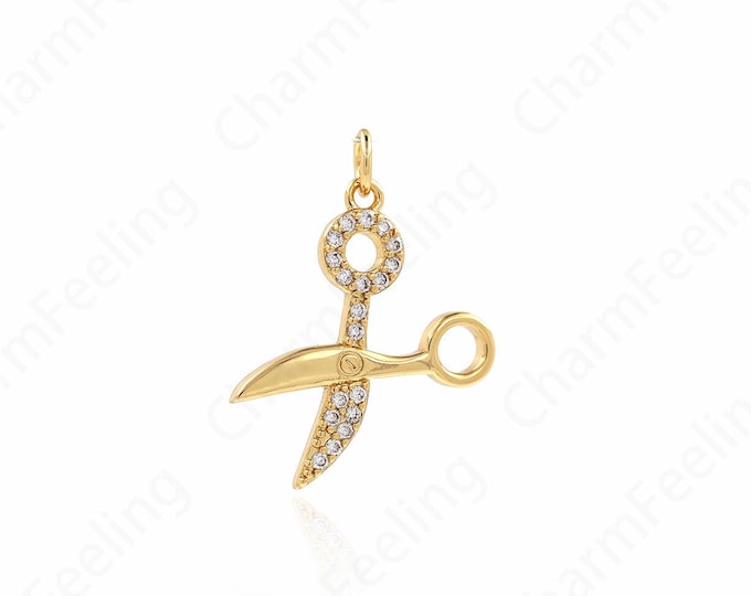 Scissor Pendant, CZ Scissors Pendant,Micropavé CZ Stylist Necklace, Scissors Pendant, Scissors Charm DIY jewelry supplies, 26.5x20x2mm