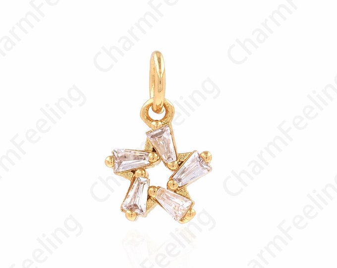 Lucky Star Pendant, Micropavé CZ Five-pointed Star Necklace, Star Pendant,18K Gold Filled Star Pendant, DIY Jewelry Components 8.5x13.8x2mm