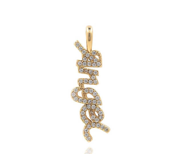 Anger Pendant, Micropavé CZ Anger Necklace, Letter Charm, 18K Gold Filled Letter Pendant, DIY Jewelry Supplies, 28x8x1.8mm