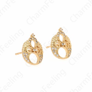 Ronde oorbellen, Micropavé CZ oorbelaccessoires, 18K goudgevulde doorboorde oorbellen, oorbelcharme, doe-het-oorbelaccessoires, 10x13,2x1,5 mm