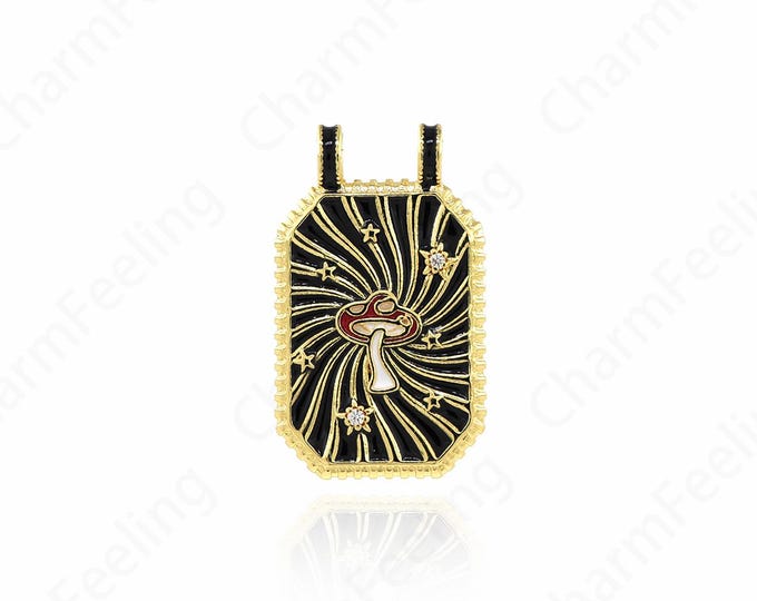 18K Gold Filled Mushroom Charms, Mushroom Pendant,Square Charm,Micropavé CZ Food Pendant, DIY Jewelry Supplies, 29.6x17.7x2.4mm