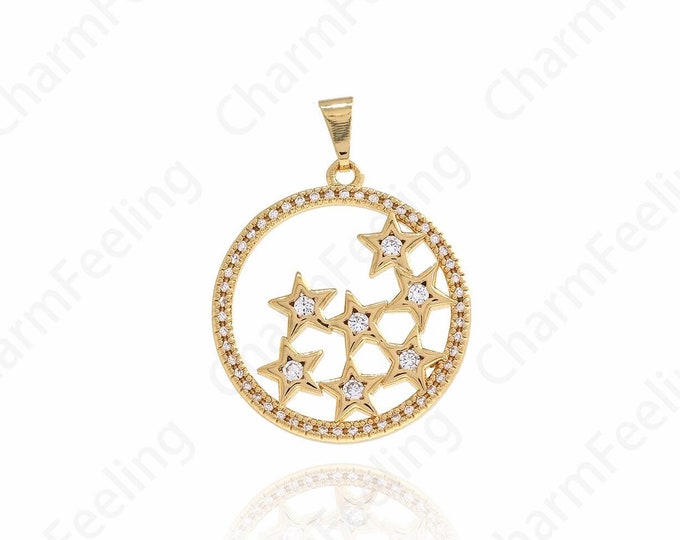 18K Filled Gold Round Polaris Pendant, Star Jewelry, Polaris Charm,Star Pendant,Necklace and Earring Components Supply 33.5x25x2.5mm