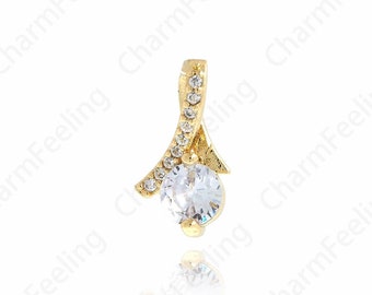 18K Gold Filled Teardrop Rhinestone Pendant, Micropave CZ Pendant, Rhinestone Necklace, Gift For Her, DIY Jewelry accessories,14x7.3x6mm