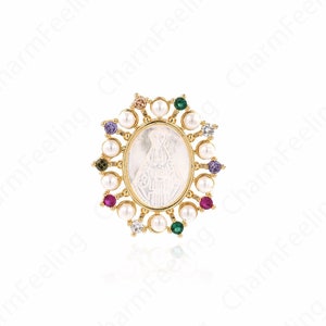 Micropavé CZ Madonna Anhänger, Madonna Perle Anhänger, 18K Gold Filled Perlenkette, Katholischer Charme, DIY Schmuck Zubehör 34x31x5mm