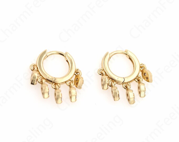 Tassel Earrings, Dangle Earrings, Micropavé CZ Round Earrings, 18K Gold Filled Stud Earrings,Gift for Her,26x19.4x3mm