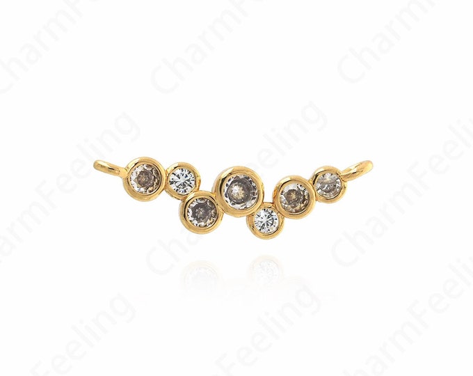 Round Pendant, 18K Gold Filled Bar Pendant, Micropavé CZ Flower Charm, Zircon Pendant, DIY Jewelry Supplies, 26.5x7x2.5mm