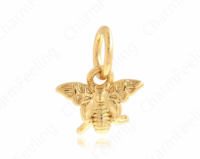 10 pcs Bee Pendant, Insect Necklace, Micropavé CZ Bee Charm, 18K Gold Filled Animal Necklace, Animal Charm,DIY Jewelry Supplies,12X10X2.6mm