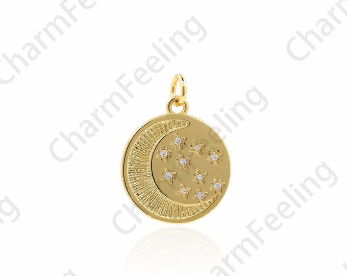 Micropavé CZ Star Pendant, Moon Star Pendant, 18K Gold Filled Crescent Necklace, Moon Pendant, DIY Jewelry Accessories, 21x15.5x1.4mm