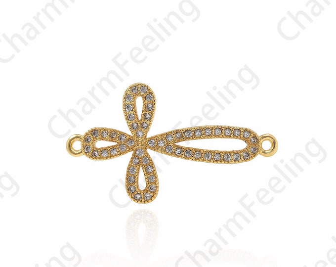 Micro-Pave Cross Connector, CZ Cross Connector, Cross Charm, Cross Pendant, DIY Jewelry Making Accessories 15.5x27.2x1.7mm 1pcs